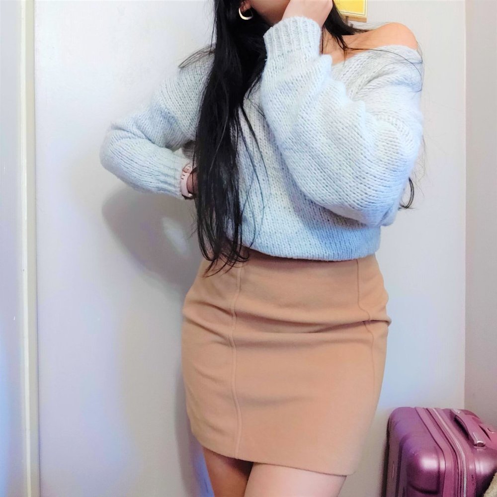 100% Wool J Crew Lined Tan Cream Mini Skirt Size 2